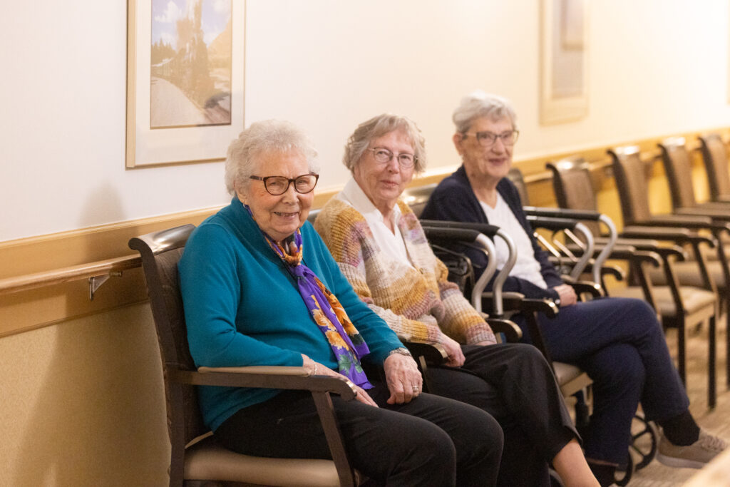Seniors waiting their turn to get their photo taken for Glam Day Smithfield Lodge in Westlock.