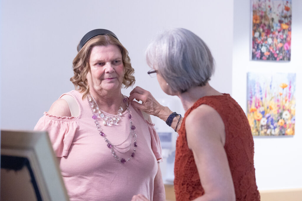 Seniors getting hair and makeup done for Glam Day by RF Staples students at Smithfield Lodge in Westlock.